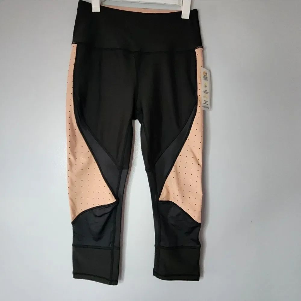 NWT 68$ C&C CALIFORNIA Capri Legging Black/peach Workout pants HIGH Waist Small